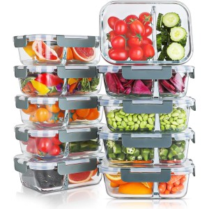 KOMUEE 10-Pack 30 oz 2-Compartment Glass Containers